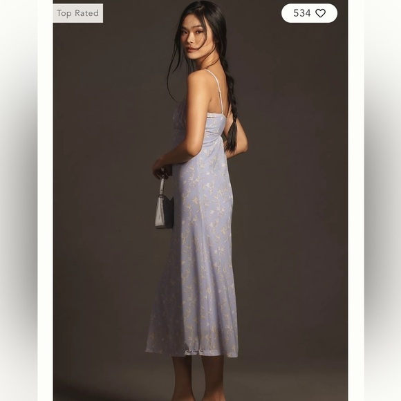 Anthropologie Blue Floral Slip Midi Dress Large NWT Feminine Cottagecore - Picture 11 of 11